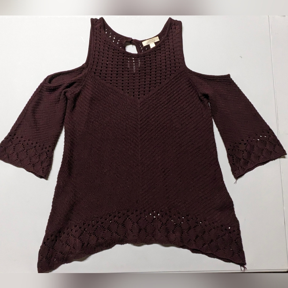 LC Lauren Conrad Brown Off-the-Shoulder Sweater with Bell Sleeves